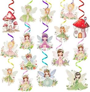 24PCS Fairy Theme Hanging Swirls Decorations, Floral Mushroom Fairies Ceiling Hanging Swirls for Wonderland Garden Fairy Tale Birthday Party Baby Shower Decorations Supplies