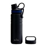 Grandties 700 ml Travel Water Bottle - Wide Mouth Vacuum Insulated Water Bottle with Two Style Lids, Coldest Water Bottle for Men, Hydro Bottles for Women - Midnight Black