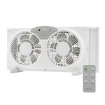 Holmes 9" Twin Digital Window Fan, Reversible Airflow Blades, In/Out Exchange, 3 Speeds, Built-In Extender Panels, Ideal for Home, Bedroom or Office, Remote Control, White