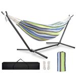 TORIBIO Double Hammock with Space Saving Steel Stand, Foldable Hammock with Stand & Portable Carrying Bag for Garden Yard Patio Backyard Indoor Outdoor Camping, Blue