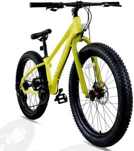 Fat Tire Mountain Bike 24 inch, 7 Speeds, with High Carbon Steel Frame, Double Disc Brake Fat Tire Bicycle (Yellow-Green)