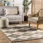 nuLOOM Hand Braided Marla Denim and Jute Diamonds Area Rug, 6' x 9', Olive