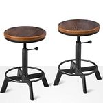 BOKKOLIK Set of 2-Industrial Bar Stool-Rustic Counter Height Chairs for Kitchen Island-Farmhouse Swivel Wooden Seat- Adjustable 17.7-24inch