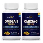 Sea Life Omega 3 Fish Oil 1000 Mg Softgel Capsules | 330 Mg EPA & 220 Mg DHA | Supports Healthy Heart, Joints, Skin, Brain & Eyes | For Men & Women | Double Strength (60 Softgels Each) pack of-2