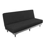 MAXIJIN Newest Jacquard Futon Cover Stretch Armless Futon Sofa Cover Soft Futon Slipcover with Elastic Bottom Thick Sofa Bed Furniture Protector Covers for Washable Futon (Futon, Black)