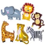 6 Pcs Giant Smile Jungle Safari Animals Balloons,Large Monkey Elephant Zebra Leopard Lion Giraffe Foil Balloons For Wild One Safari Zoo Jungle Theme Party Baby Shower Birthday Party Decorations