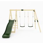 GALACTICA Outdoor Wooden Swing and Slide Set for Kids, Garden Swing with 2 Adjustable Seats, Sturdy Weather-Resistant Frame, Backyard Playground for Toddlers and Children