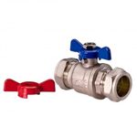 UKDD® 22mm Heavy Duty Full BORE Butterfly Ball Valve Thumb Turn Handle Compression Isolation Valve with RED & Blue Handle WRAS Approved