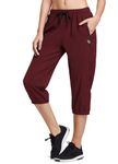 BALEAF Women Lightweight Capris Hiking Shorts Jogger Workout Running Pants 3/4 Capri Length Pockets Cargo Wine Red X-Small