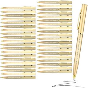 100 Pcs Wedding Pens Metal Slim Ballpoint Pens 1 mm Medium Point Metallic Retractable Pens Black Ink Fancy Wedding Pens for Bridal Shower Party Gift Guest Office Business Students Teachers (Gold)