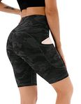 JOYSPELS Womens High Waisted Activewear Sports Shorts - Workout Gym Sports Running Shorts Yoga Cycling Shorts for Womens with Pockets - BlackCamo - L