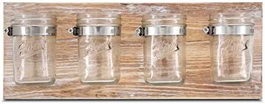 Besuerte Rustic Antique Mason Jar Organizer Hanging Wall Holder for Home Decor, Bathroom, Kitchen, Office, Farmhouse with 4-Jar