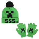 Minecraft Exploding Creeper Kids Pom Beanie & Gloves Set