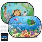 PEMOTech Car Window Shade for Baby, 2 Pack UV-Protection Car Side Window Sun Shades Cartoon Animal Design (20"x 12")