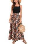 Bluetime Women Flowy Long Skirts Summer Beach Pleated Elastic High Waisted Casual Maxi Skirts, Floral25, Medium