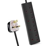 ExtraStar 4 Way Extension Lead, 13A Fused UK Plug Extension Socket, 3M Extension Cable Power Strip - Black