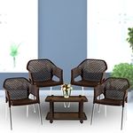 ITALICA Plastic Furniture Set for Home, Office, Living Room/Matte and Glossy Finish Plastic Furniture Set with Wheels/Suitable for Indoor & Outdoor (1209/9509, Brown, 4 Chairs & 1 Table)