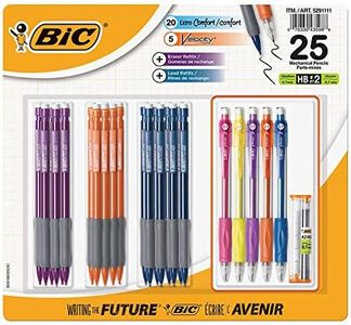 BiC Mechanical Pencils | Pack of 20 Extra Comfort Pencils + 5 Velocity Pencils | 12 Refill Loads + 5 Refill Erasers | Multi Color | Comfortable Grip