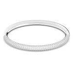 Swarovski Stone Women's Bangle Bracelet, Large Bracelet with Clear Crystal Pavé on a Rhodium Plated Band with Hinge Closure