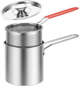 Deep Fryer Pot, Small Deep Fryer Stainless Steel Frying Pot with Basket and Lid,1200ml Handled Stainless Steel Chip Pan for French Fries Shrimp Chicken Wings and Shrimp