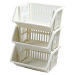 New Stacking Baskets Storage Veg Rack Plastic Stackers, Creme, Grey, Length 36 cm x Depth 30 cm x Height 17.5 cm (Creme, 3 racks)