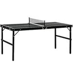 Soozier Mini Folding Table Tennis Table with Aluminium Frame, Portable Outdoor Ping Pong Table with Net for Indoor Outdoor Garden Camping, Black