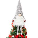 Whaline Christmas Tree Topper Large Swedish Tomte Gnome Santa Ornament 23 Inch Plush Scandinavian Christmas Hanging Decoration with Gray Snowflake Hat And Legs for Xmas Party Home Fireplace Table Gift