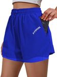 PINSPARK Women's Oversize Running Shorts Comfy Liner Athletic Workout Shorts 2 in 1 Light Weight Hiking Short with Pockets Royal Blue XXL