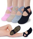 RATIVE X-Cross Anti Slip Non Skid Barre Yoga Pilates Hospital Socks with grips for Adults Men Women (Small, 4-pairs/Solid Assorted)