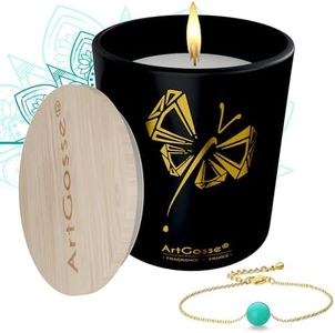 Bougie Personnalisable 5ème Chakras - Avec Bijou Bracelet Perle - Bougie Cire Végétale 70H de Fabrication Artisanale Française - Coffret Cadeau en Bois (Bracelet Amazonite)