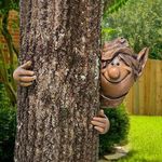 Garden Mile® Novelty Elf Tree Peeker Hugger Faces Resin Garden Ornaments Sculptures Fairy Garden Gnome Tree Lawn Yard Art Home Outdoor Decoration Weatherproof