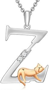 ULOMEOO Collier Femme Initiale en Argent Massif 925 Pendentif Lettre Z Chat avec Cristaux Cadeau Bijoux pour Maman Grand-Mère Mamie Fille