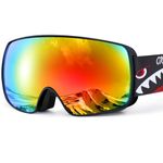 Odoland OTG Ski Goggles for Kid, UV Protection and Anti-Fog Len for Children and Youths, Double Grey Spherical Lens Snowboard Goggles Perfect for Skating Skiing Snowboard for 4-16 Boys and Girls BD