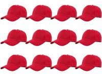 Gelante Plain Blank Baseball Caps Adjustable Back Strap Wholesale LOT 12 PC'S, Red, One Size