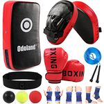 Odoland Boxing Gloves Punching Mitts Kicking Pads Set for Kids, Boxing Mitts Focus Pads, Kicking Pad, Kids Boxing Gloves, Reflex Balls, Jumping Rope and Protect Sleeves for Boxing