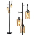 COSTWAY Industrial Floor Lamp, 3-Light Glass Lampshade Standing Lamps with Foot Switch, Tall Tree Floor Lighting for Living Dining Room Bedroom Office, Bulbs Not Included