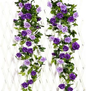 JUSTOYOU 2 Pack (15.8FT) Fake Rose Garland, Artificial Rose Vines Flowers Hanging Silk Rose Vine Wedding Home Backdrop Party Arch Arrangement Decoration