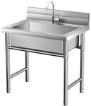 Stainless Steel Utility Sink Free Standing Single Bowl Kitchen Sink with Hot and Cold Water Plumbing Outdoor sink for Bathroom Farmhouse Style portable sink, 20 Inch