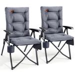 EVER ADVANCED Luxury Camping Chairs 2 Set for Adults Heavy Duty High Back Oversized Folding Garden Chair Comfy Padded 6cm Loadable 150kg Adjustable Dining Chairs 4-Position Recliner Chair Grey