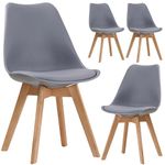 JupiterJX Dining Chairs Set Of 4 Wooden Legs Soft Cushioned Pad Seat, Modern Retro Tulip Kitchen Chairs For Home Bedroom Cafe Lounge Dining Office Grey