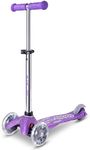 Micro Scooters | Mini Micro Deluxe Glitter LED Children's Scooter | Handlebar Adjustable | Light Up Wheels | 2-5yrs | Boys & Girls | Glitter Purple