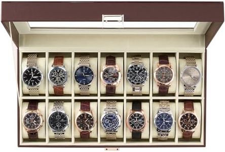 ProCase Watch Box Organizer, 14 Slot Watch Display Case With Glass Lid, Watch Storage Holder Mens Watch Case, Anniversary Birthday Valentine Gifts for Men Women -14 Slot, Espresso&Beige