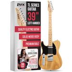 LyxPro 39” Electric Guitar Left Hand TL Series, Full-Size Paulownia Wood Body, 3-Ply Pickguard, C-Shape Neck, Ashtray Bridge, Quality Gear Tuners, 3-Way Switch & Volume/Tone Controls, 2 Picks, Natural