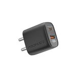 Promate Wall Charger Travel Adapter 25W Pd+18W Qc Quick Charge(USB A+USB C) Wall Charger Travel Adapter for Samsung Ipad,Note,Oneplus&iPhone 14/13/12/11|Type-C to C Power Delivery Fast Charging,Black