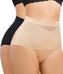 Nebility 2 Piece Tummy Control Shapewear Butt Lifting Underwear for Women Lower Belly Waist Trainer Seamless Faja Body Shaper (Black/Beige 2pk, X-Large)