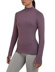 TCA Women's SuperThermal Long Sleeve Performance Base Layer Running Training Workout Top - Mock Neck - with Thumbholes - Prune Marl, L