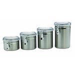 Anchor Hocking Round Stainless Steel Canister Set with Clear Acrylic Lid and Locking Clamp, 4-Piece Set