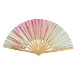 YISNTF Folding Fan,Holographic Laser Rave Hand Fan, Handheld Fan, Bamboo Folding Hand Fan, Large Hand Fan Folding, Hand Held Fans, Chinese Hand Fans for Birthday Gifts Dancing Cosplay Wedding