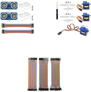 2Pcs HC-SR04 Ultrasonic Sensor + 2Pcs SG90 Micro Servo + 120 Pin Breadboard Jumper Wires