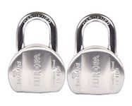 Europa Stainless Steel Silver Polished Finish Diamant Padlock with 11 Pin Dimple Key, 58 mm Twin Pack